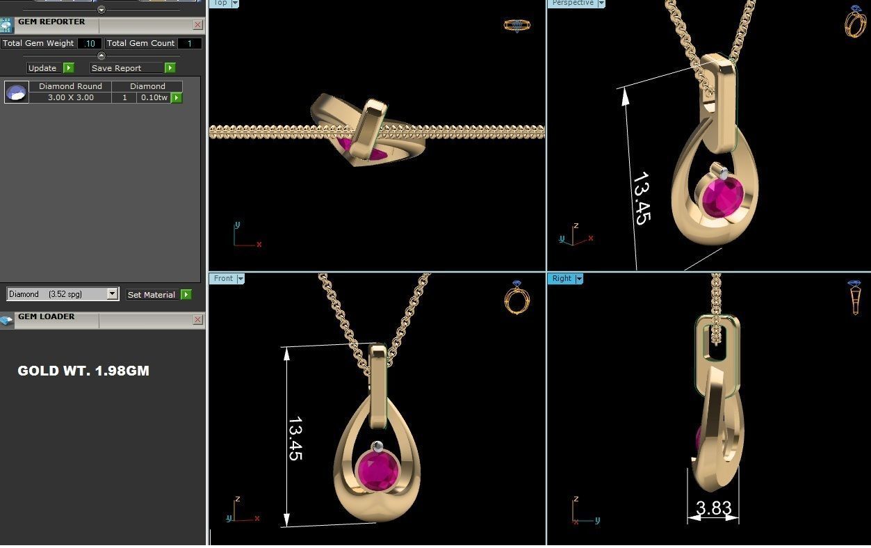 pendant-7467 gold pendant with ruby in center 3D print model_6