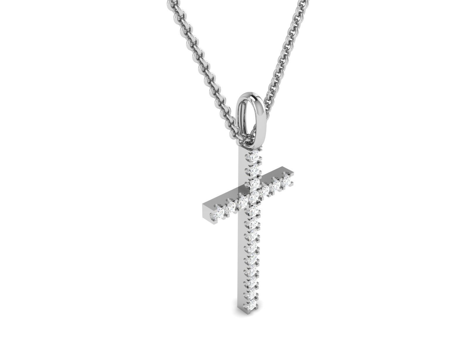 pendant-7387 diamond cross pendant on chain 3D print model_4