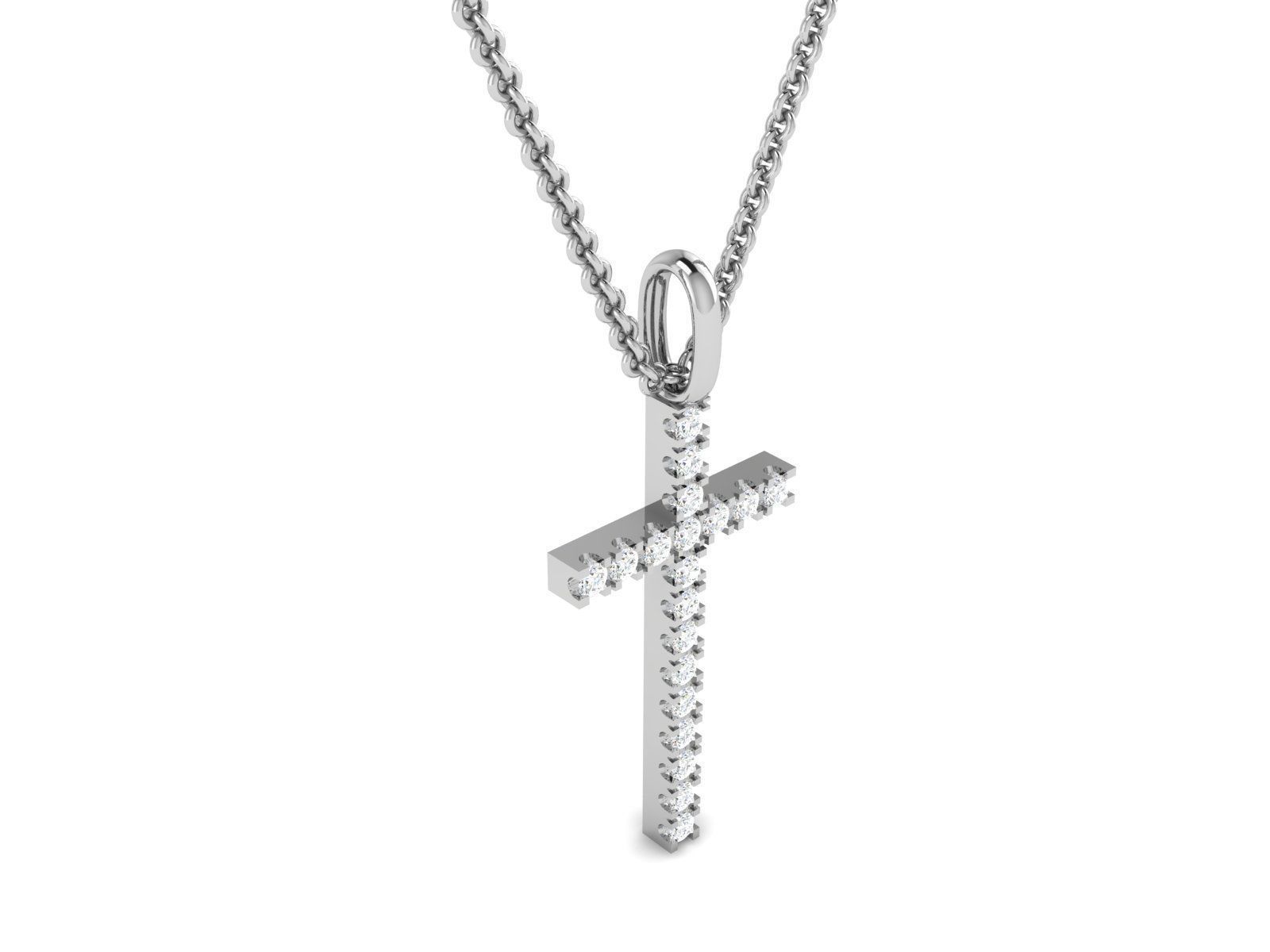 pendant-7387 diamond cross pendant on chain 3D print model_3