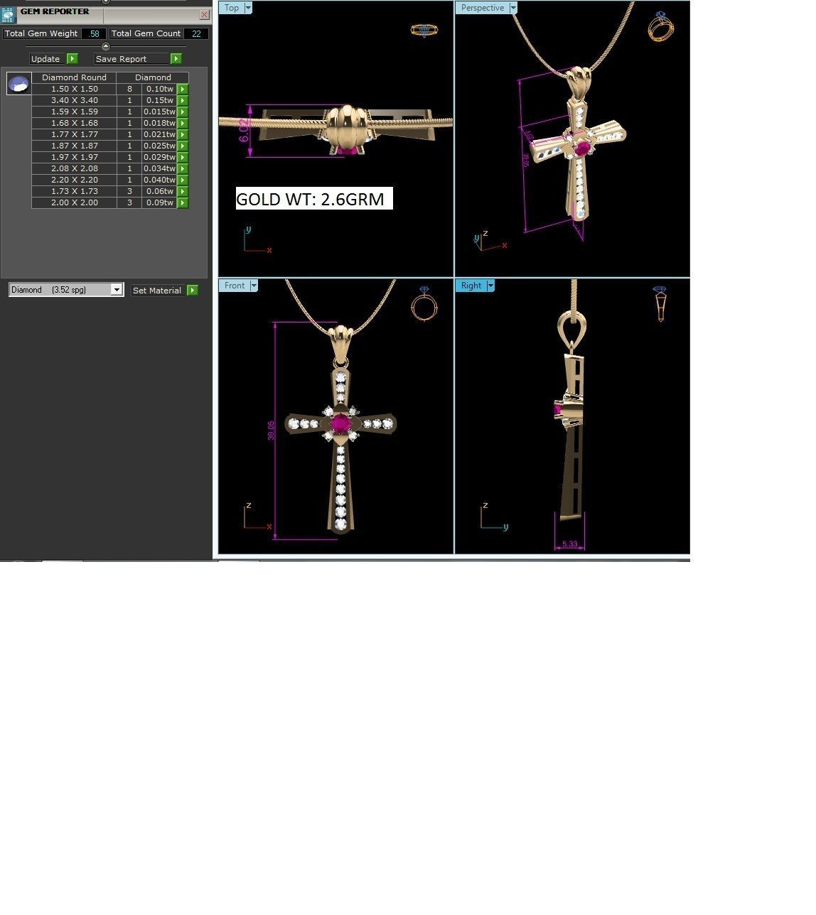 pendant-7227 gold cross pendant with ruby and diamonds 3D print model_6
