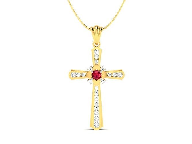 pendant-7227 gold cross pendant with ruby and diamonds 3D print model