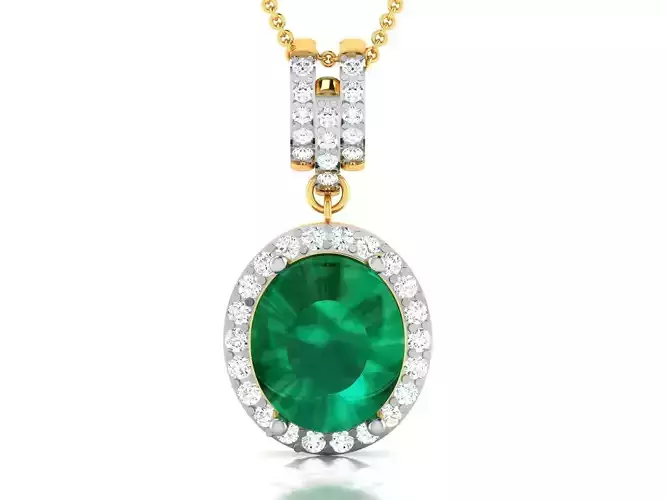 pendant-3209 oval emerald and diamond pendant