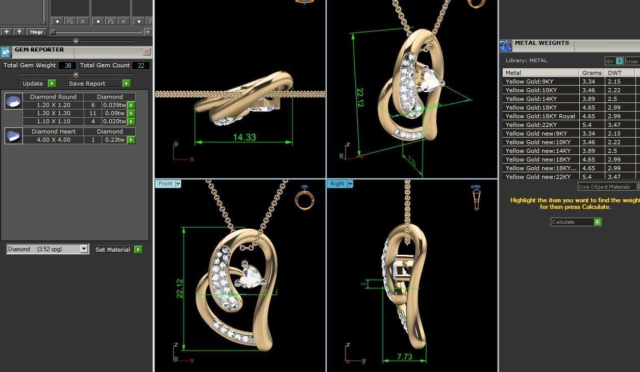 pendant-3200 diamond pendant gold 3D print model_6