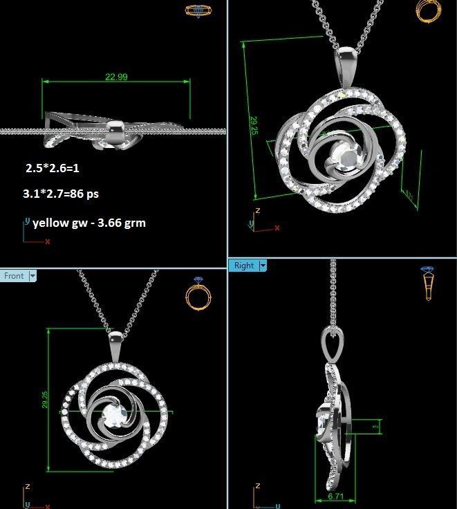 pendant-3046 sterling silver pendant with diamonds 3D print model_4
