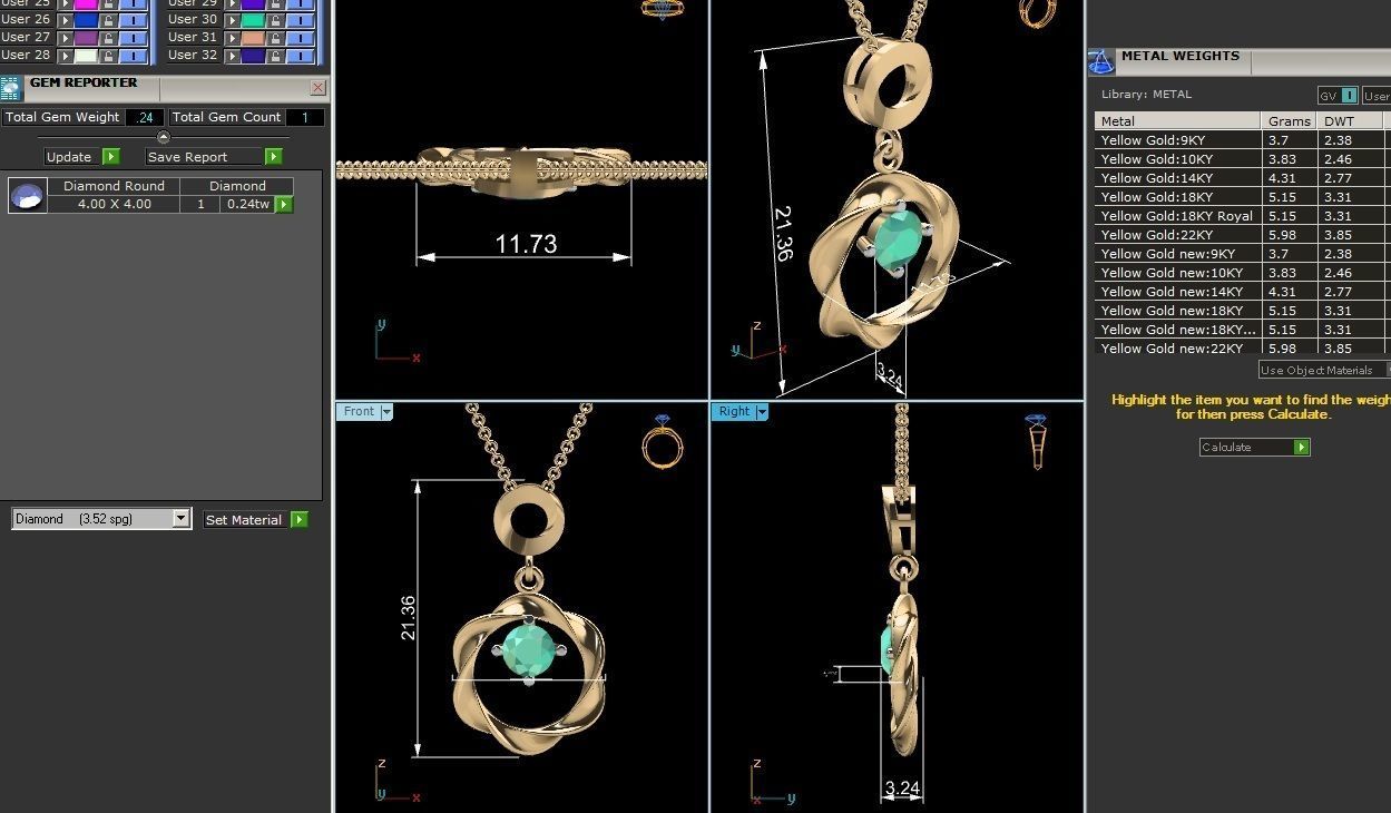 pendant-2891 emerald pendant gold 3D print model_6