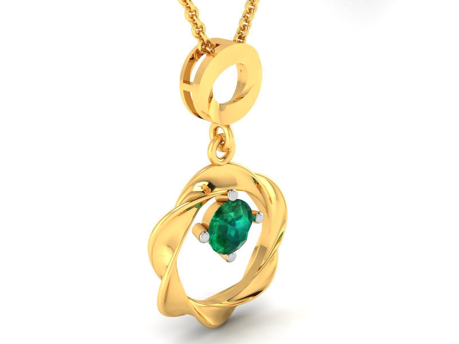pendant-2891 emerald pendant gold 3D print model_1