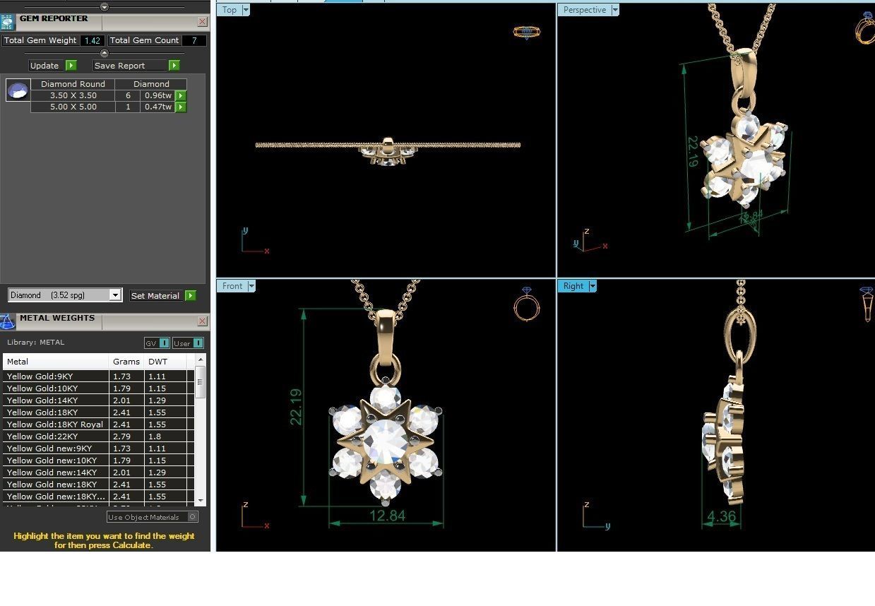 pendant-2832 diamond star pendant gold 3D print model_1