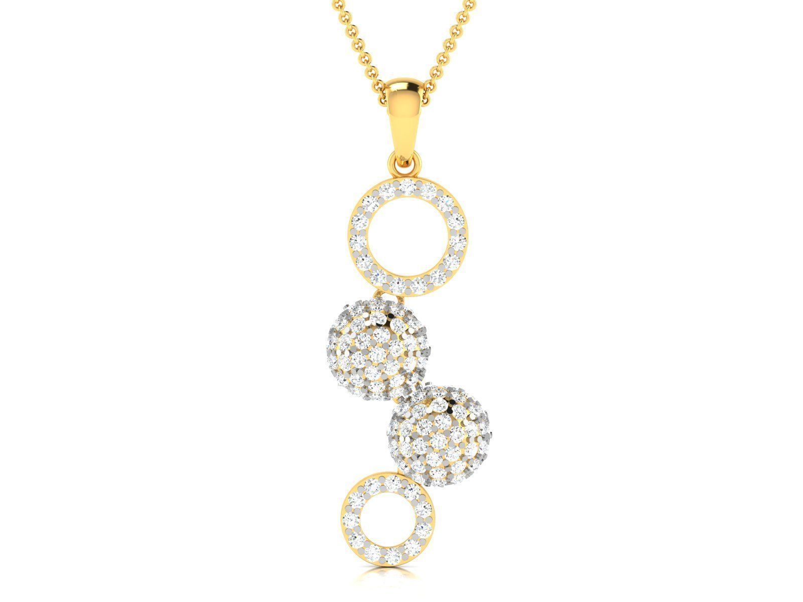 pendant-2650 diamond pendant with three circles gold 3D print model_4