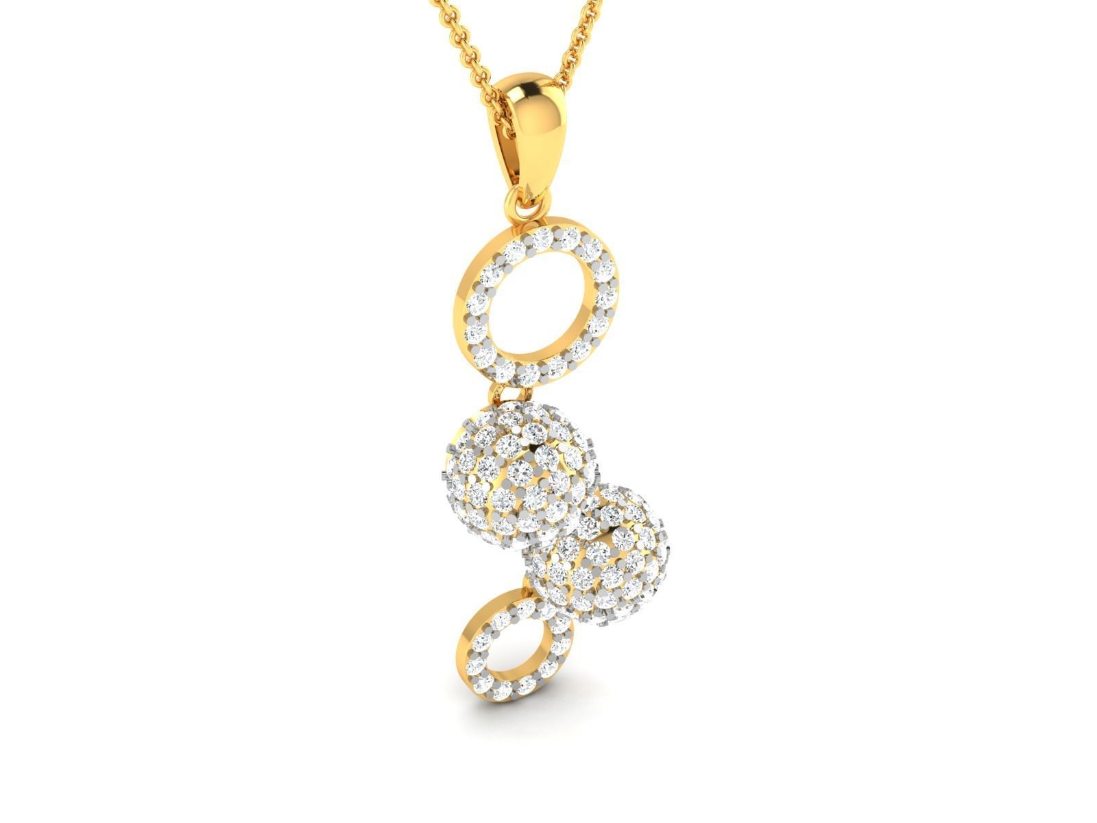 pendant-2650 diamond pendant with three circles gold 3D print model_3