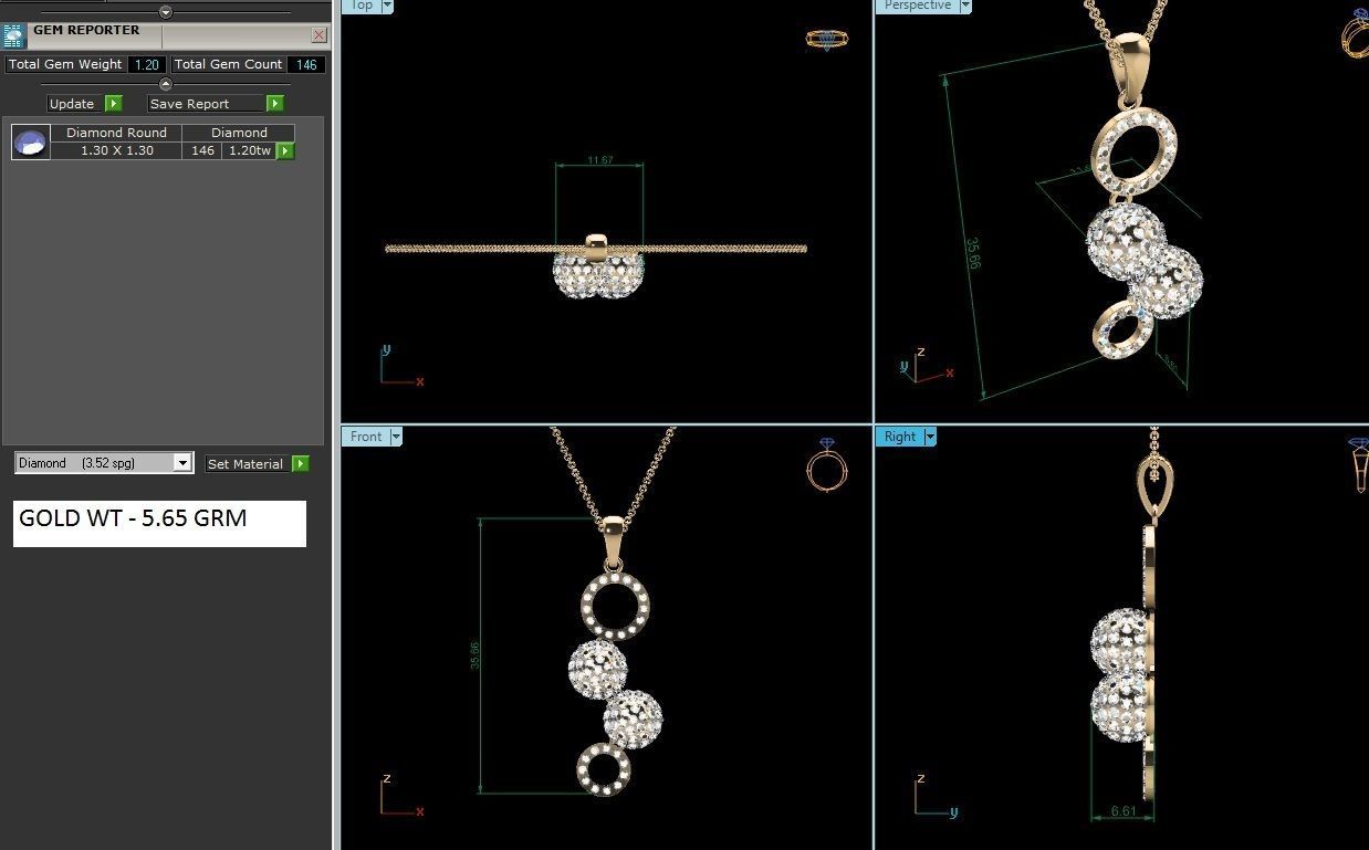 pendant-2650 diamond pendant with three circles gold 3D print model_1