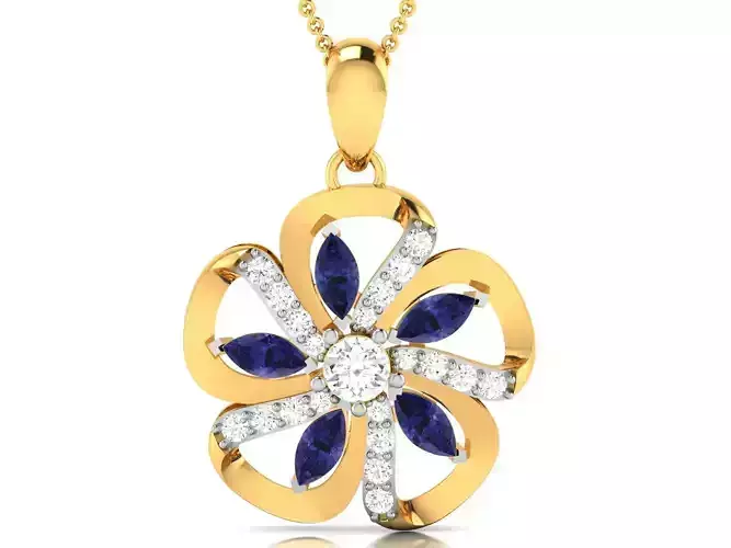 pendant-2608 sapphire and diamond flower pendant gold