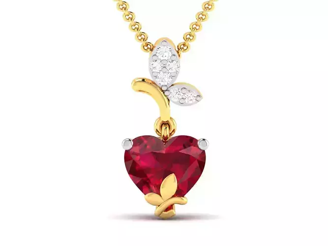 pendant-2600 heart pendant with ruby and diamonds 3D print model