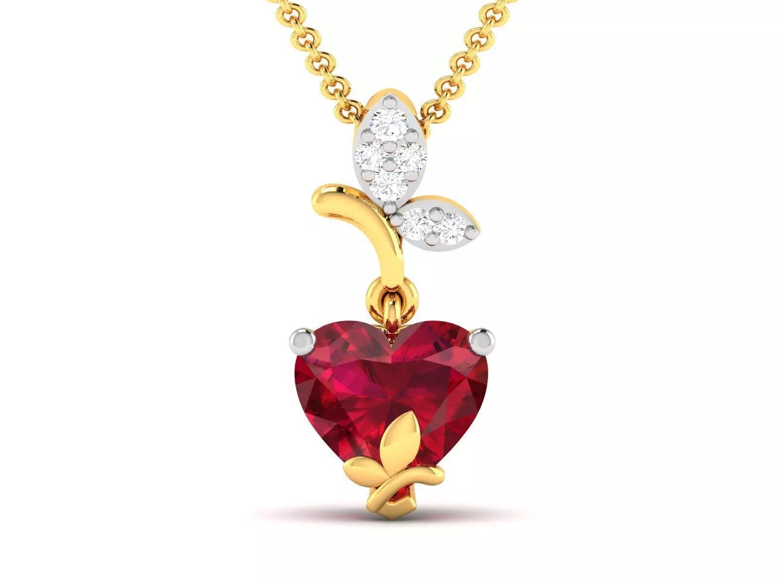 pendant-2600 heart pendant with ruby and diamonds 3D print model_0