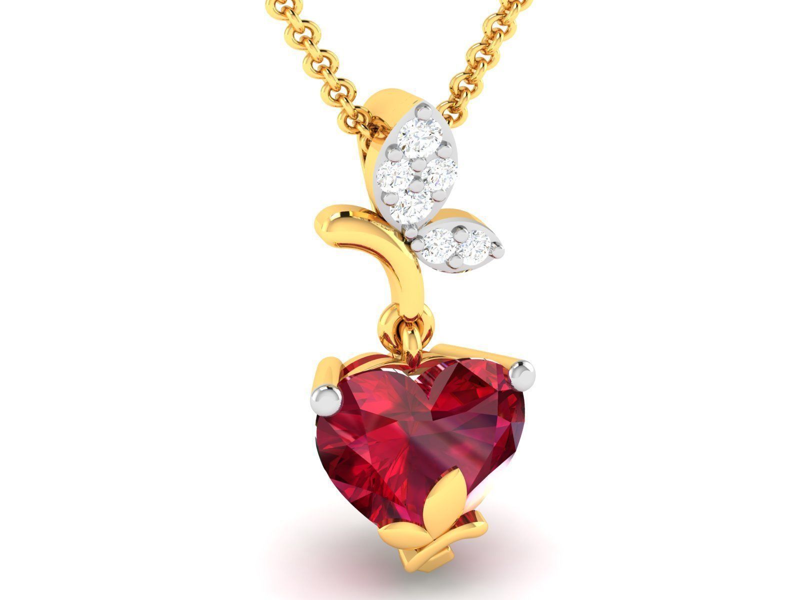 pendant-2600 heart pendant with ruby and diamonds 3D print model_1