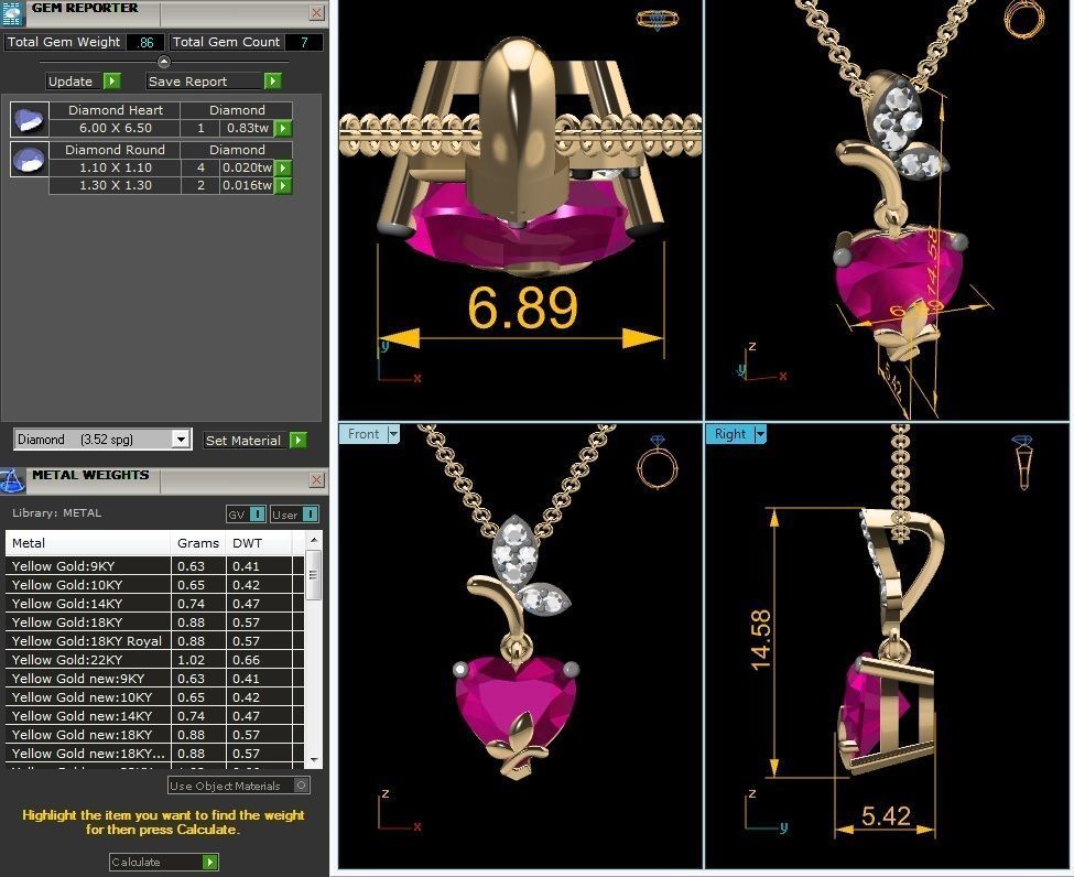 pendant-2600 heart pendant with ruby and diamonds 3D print model_6