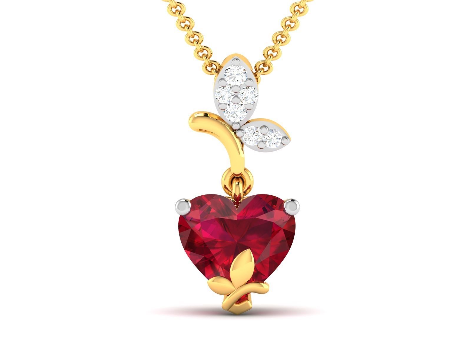 pendant-2600 heart pendant with ruby and diamonds 3D print model_3