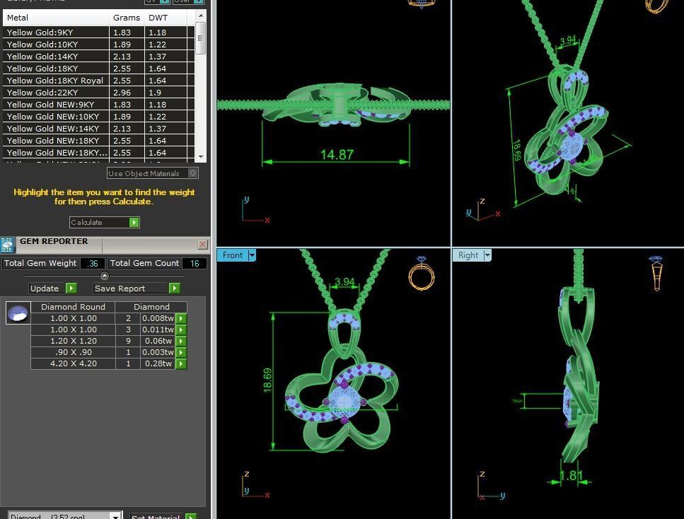 pendant-2552 flower pendant gold with diamonds 3D print model_6