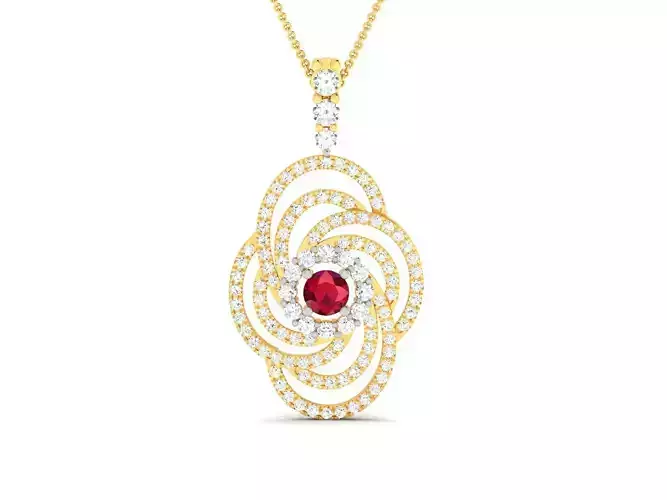 pendant-2439 gold pendant with ruby stone and diamonds