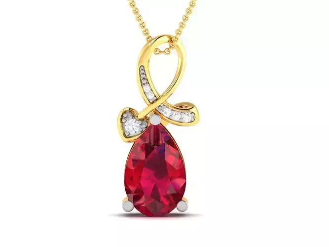 pendant-2434 pear shaped ruby and diamond pendant gold