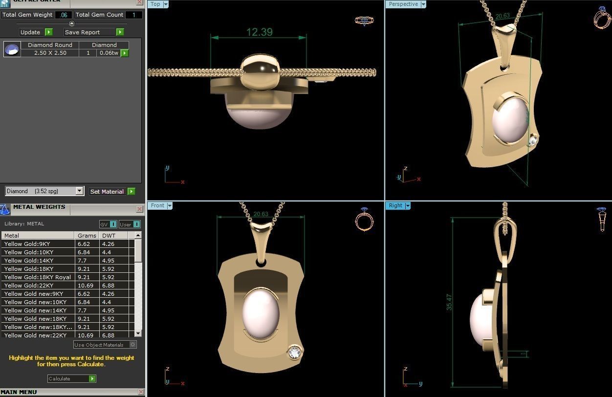 pendant-2430 rose quartz pendant gold 3D print model_6