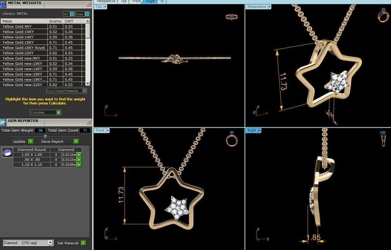 pendant-2384 star pendant with diamonds gold 3D print model_1