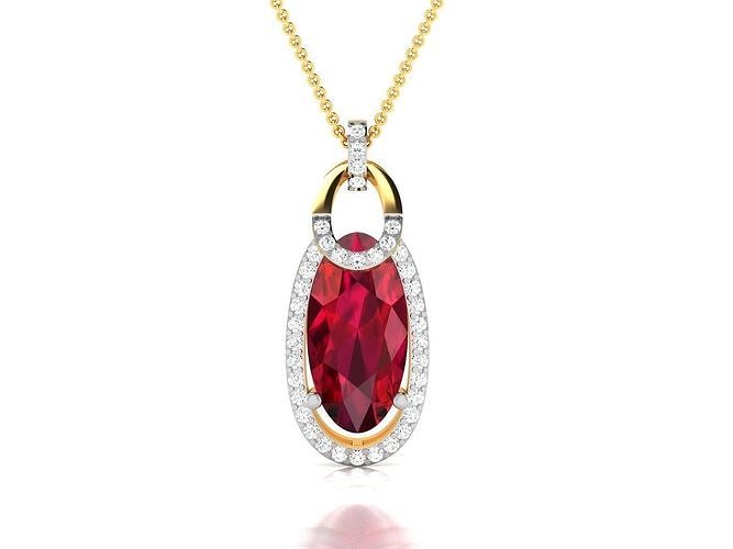 pendant-2186 gold pendant with ruby stone 3D print model