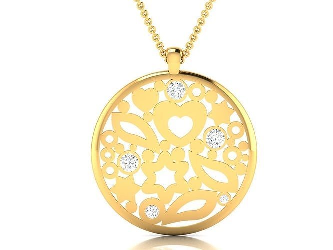 pendant-2170 gold pendant with diamonds and hearts 3D print model