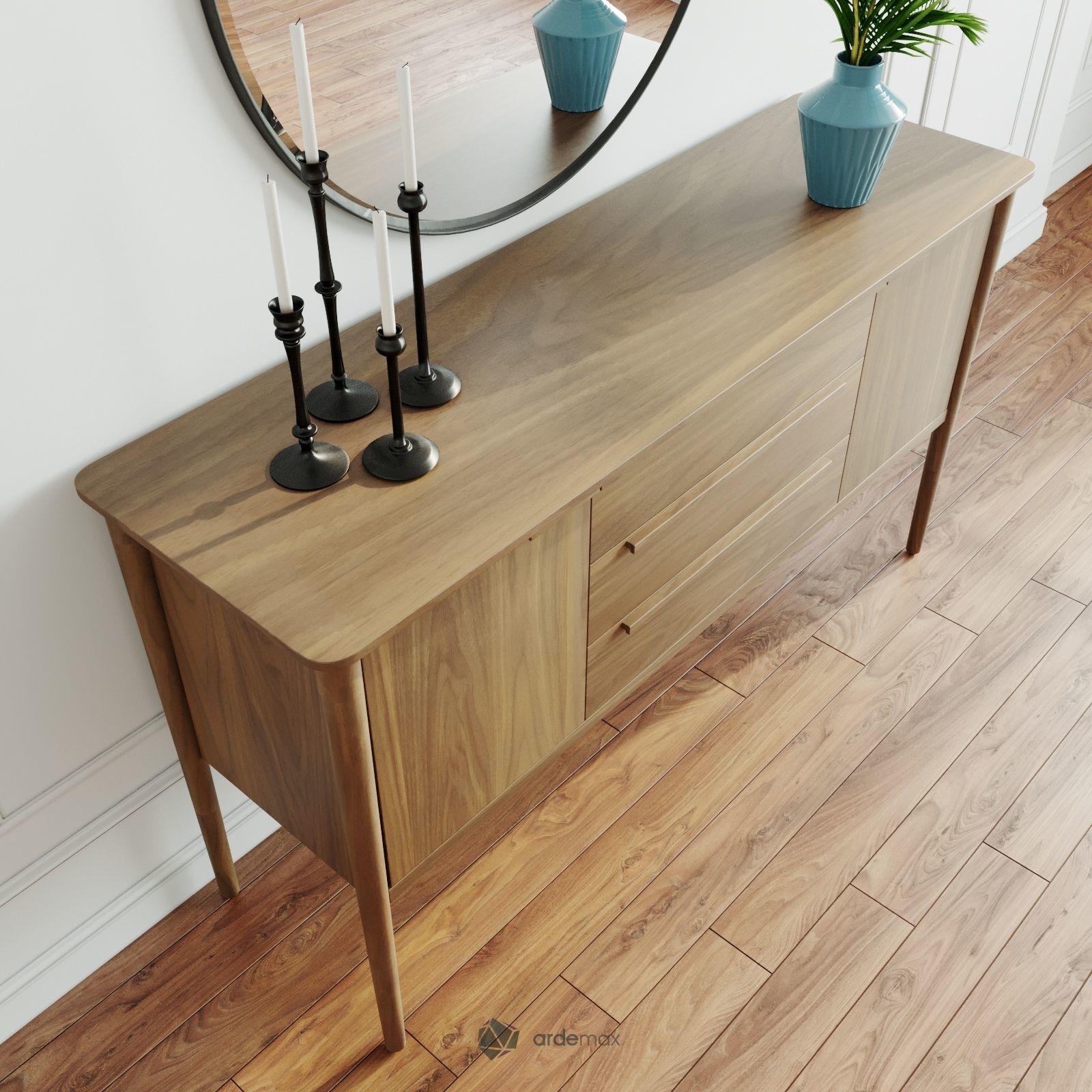 Walnut Sideboard 3D model_4