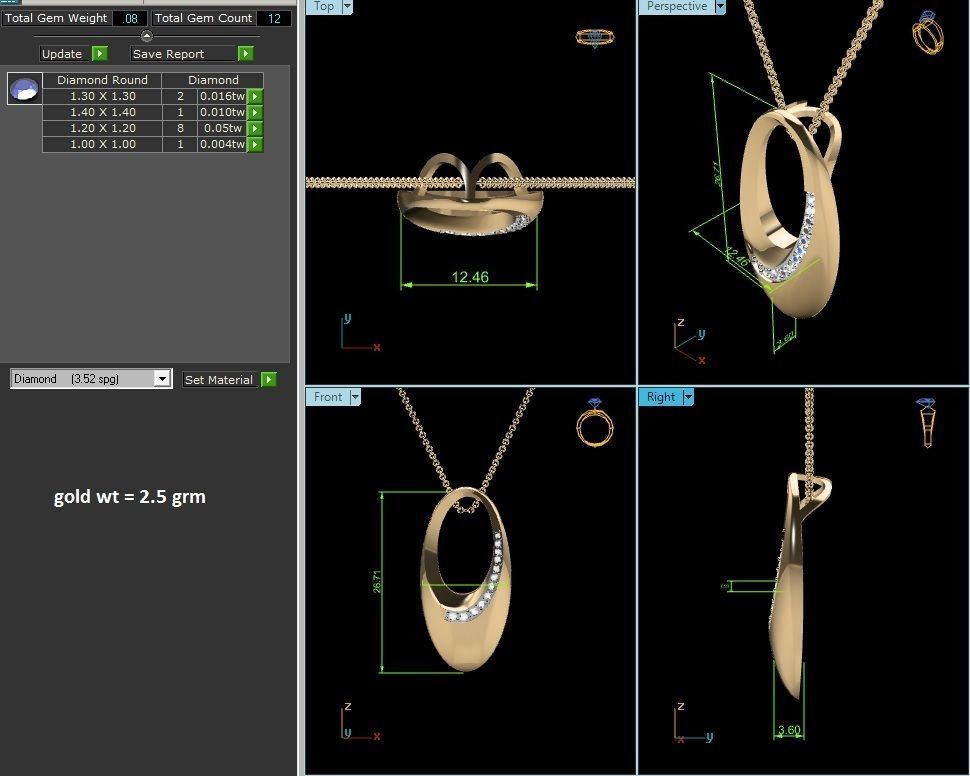 pendant-2148 knife pendant gold 3D print model_1