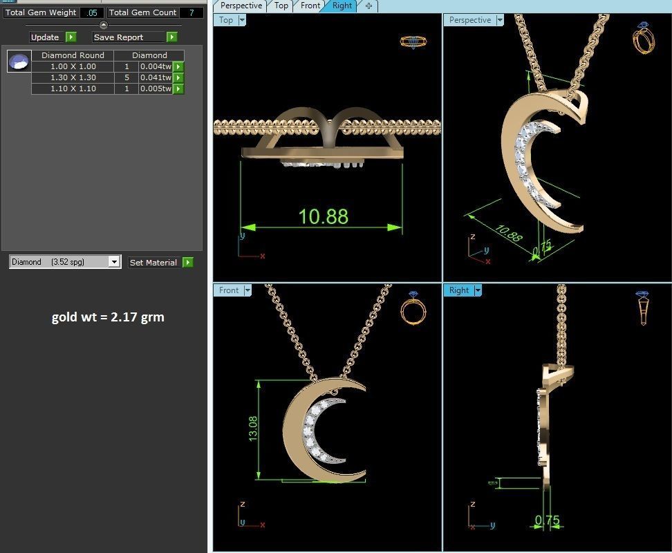 pendant-2136 diamond pendant gold 3D print model_1