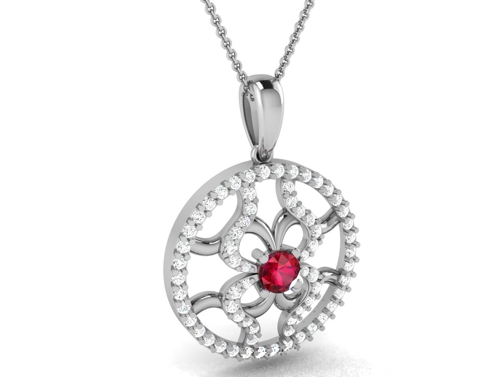 pendant-2103 pendant with ruby stone and diamonds 3D print model_6