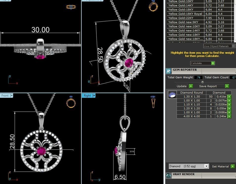 pendant-2103 pendant with ruby stone and diamonds 3D print model_4