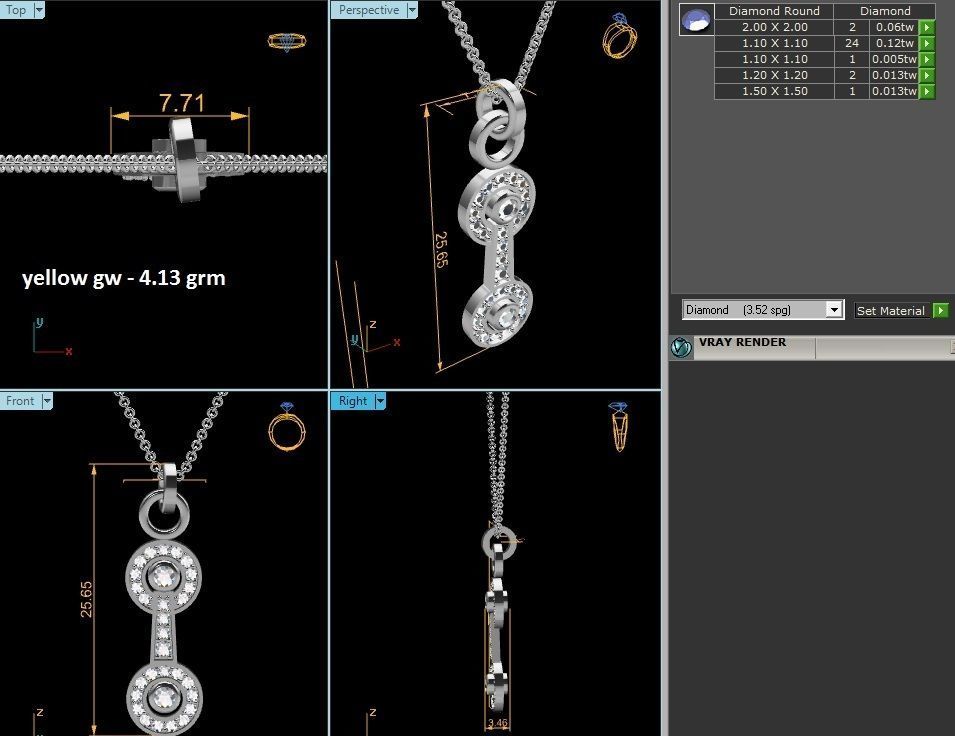 pendant-2100 pendant with chain and diamonds 3D print model_4