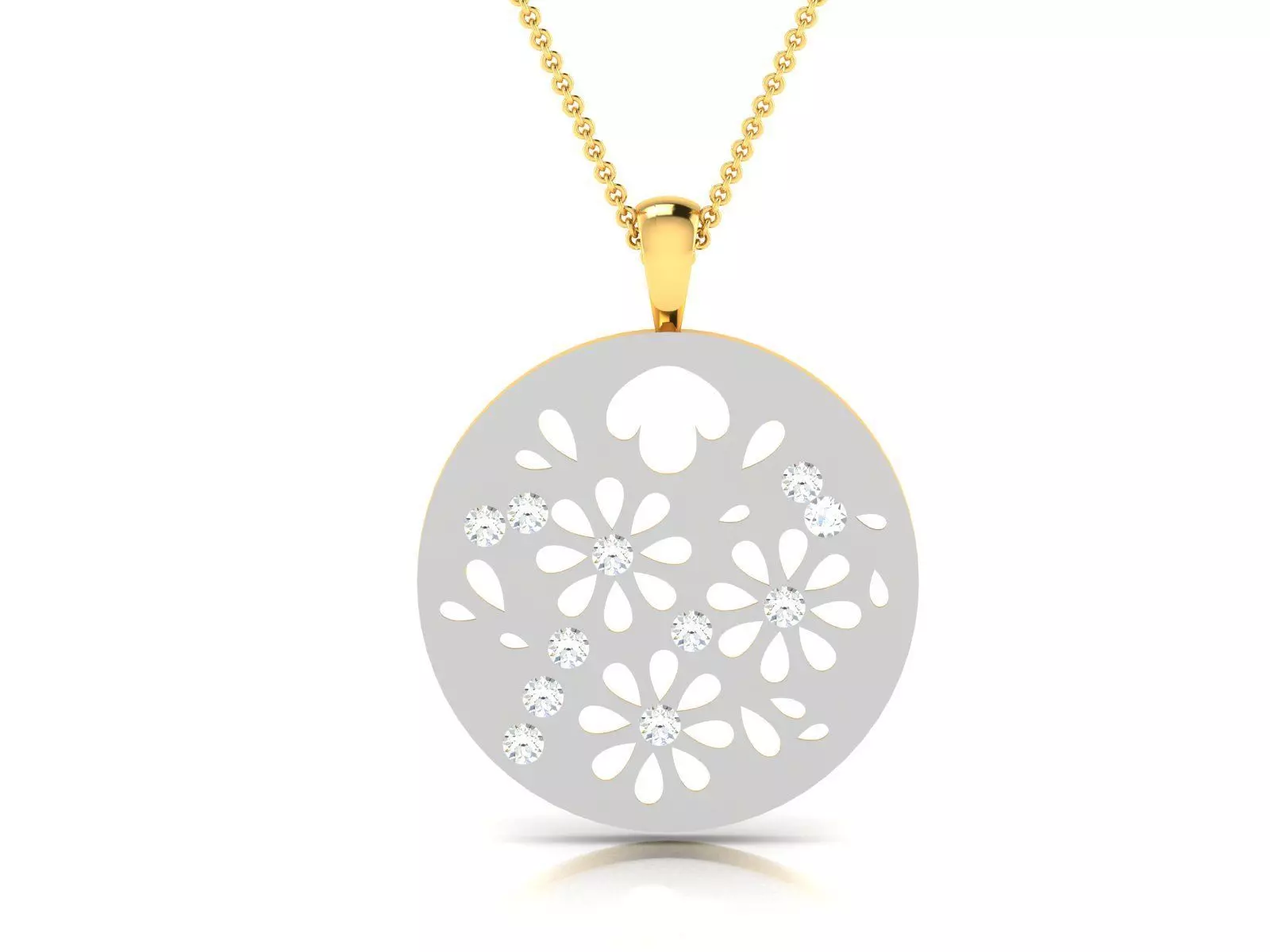 pendant-2097 round diamond pendant gold 3D print model_0