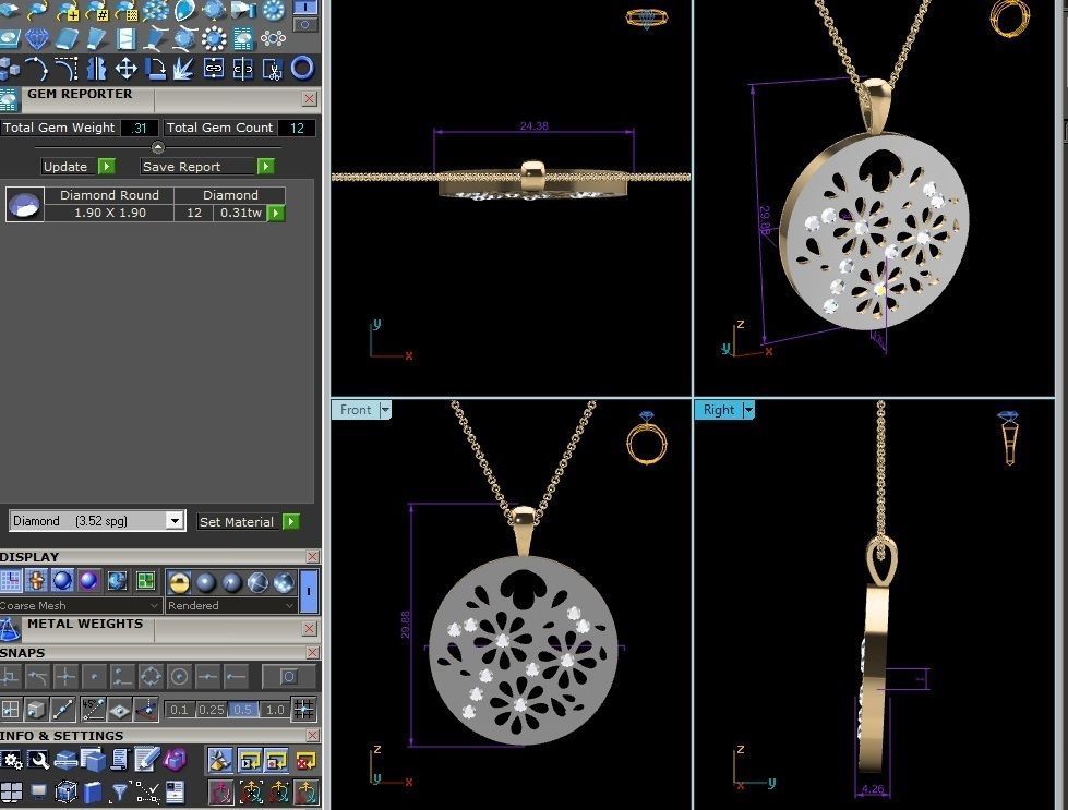 pendant-2097 round diamond pendant gold 3D print model_4