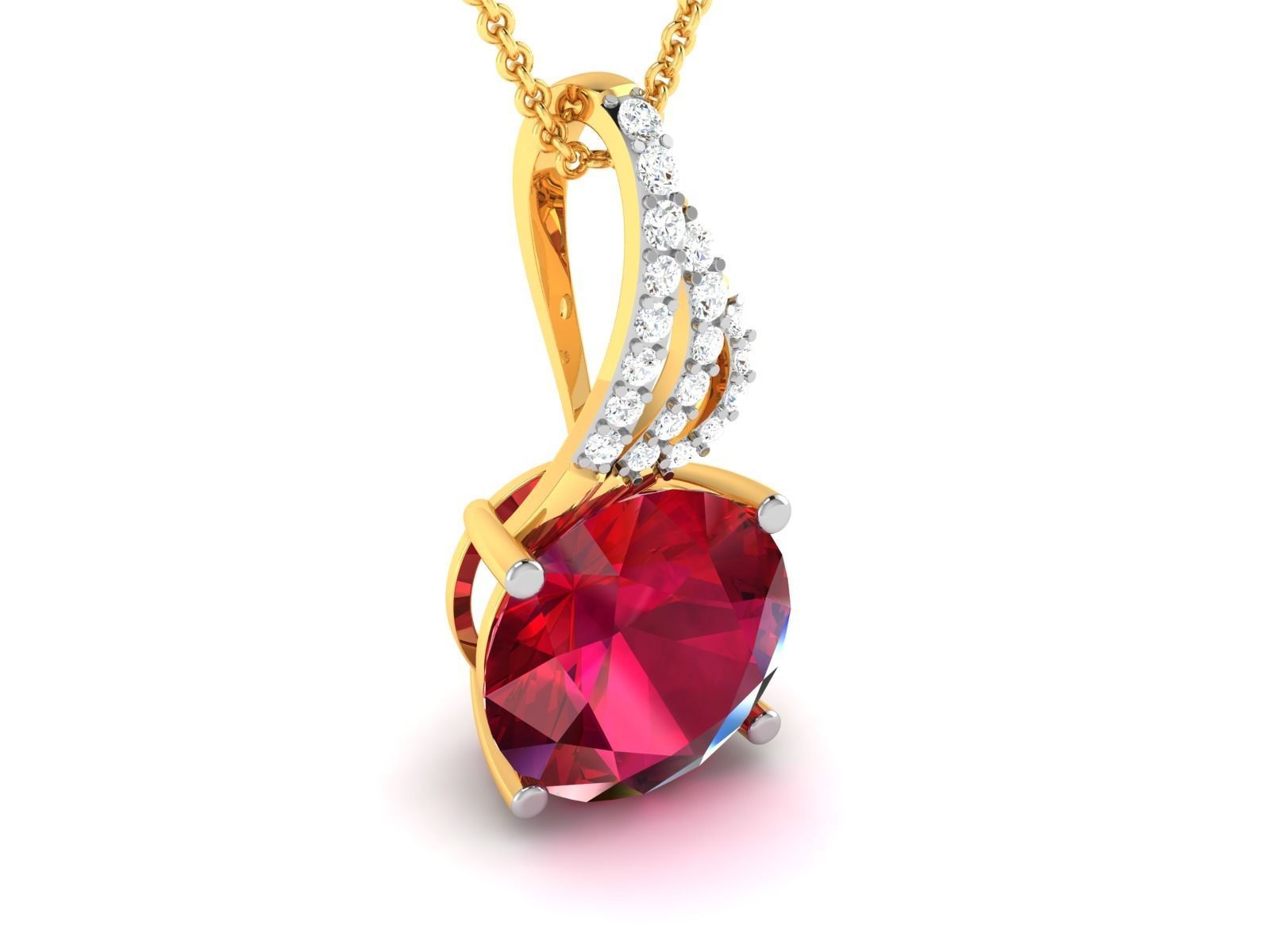 pendant-2092 ruby and diamond pendant in gold 3D print model_2