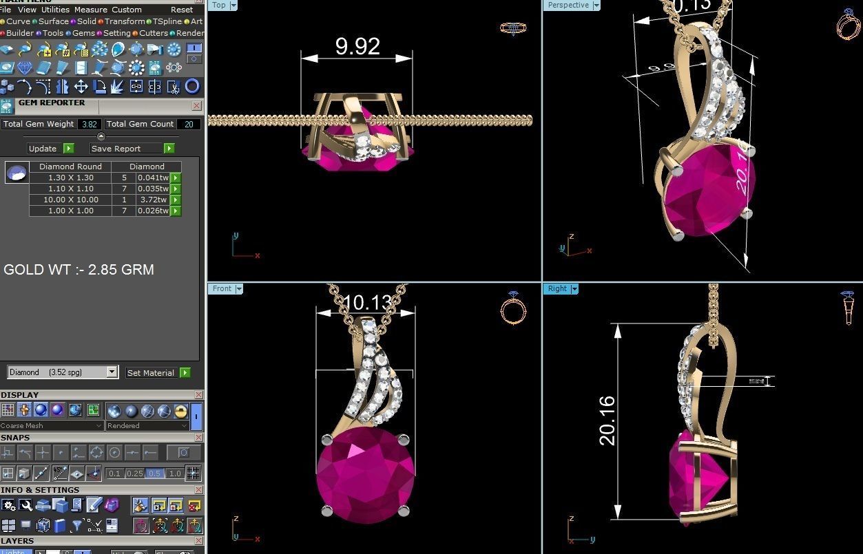 pendant-2092 ruby and diamond pendant in gold 3D print model_6