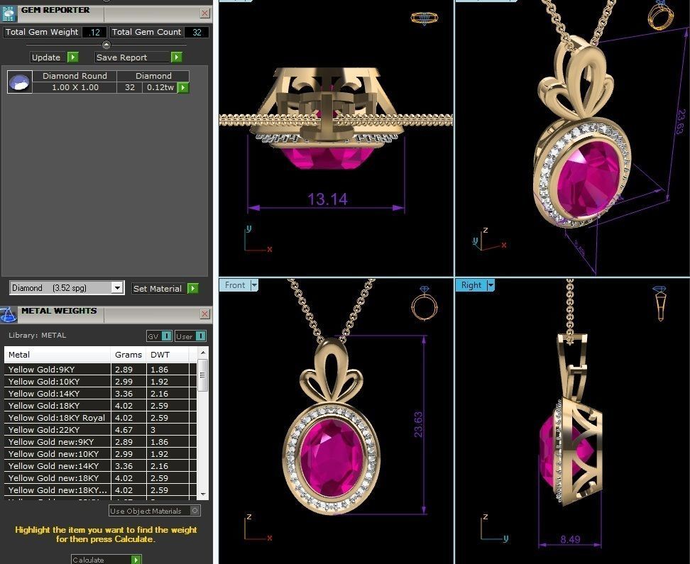 pendant-2047 oval ruby pendant with diamonds 3D print model_1