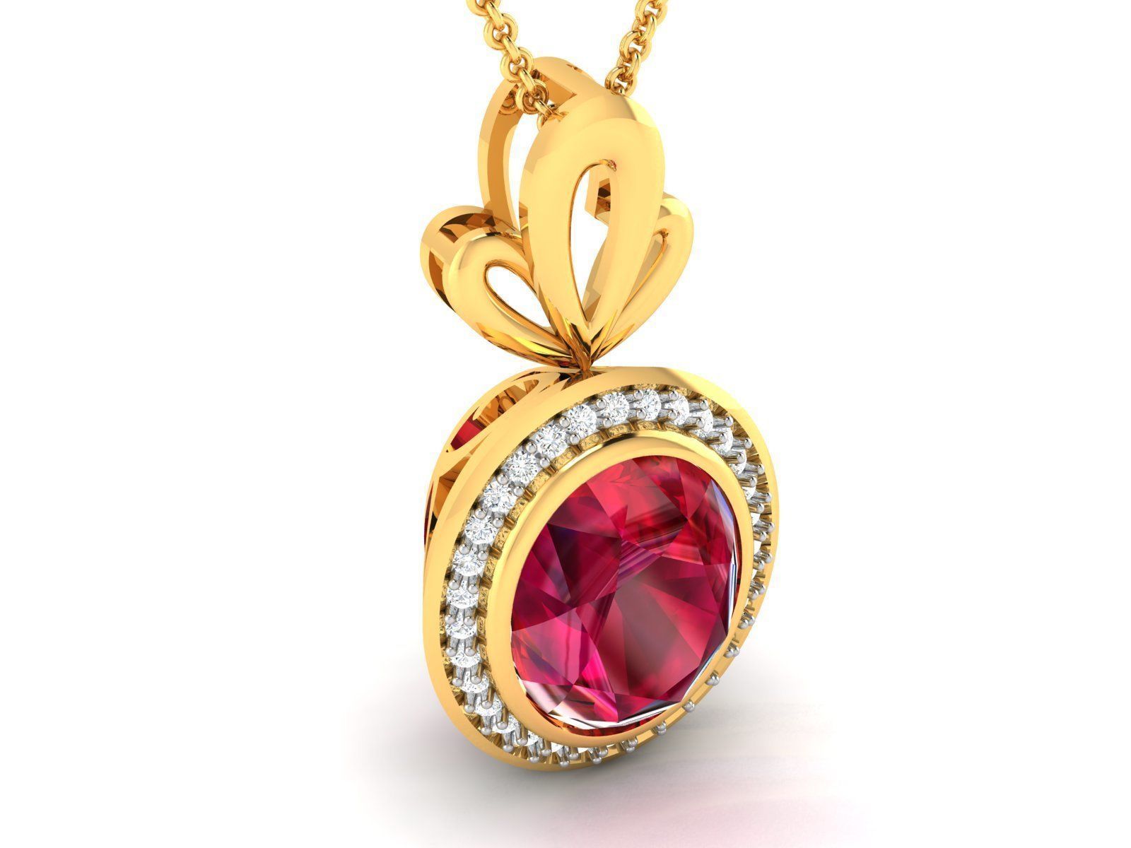 pendant-2047 oval ruby pendant with diamonds 3D print model_2