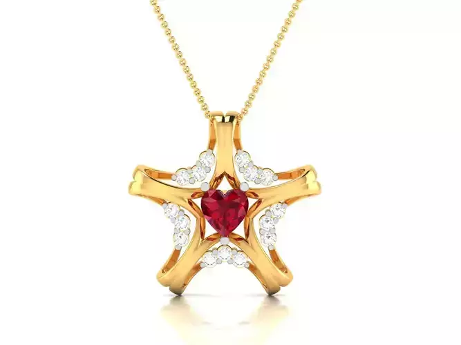 pendant-2043 gold pendant with ruby stone and diamonds