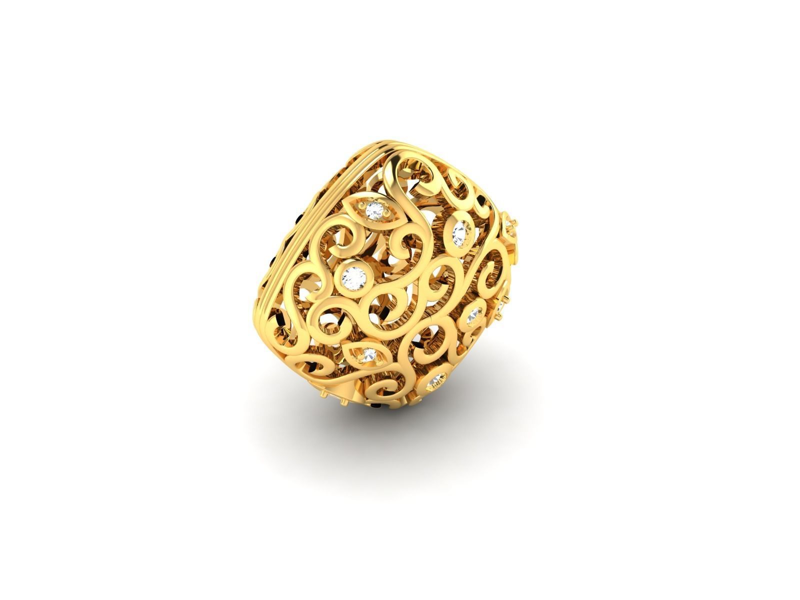 pendant-2014 gold filigree ring with diamonds 3D print model_1
