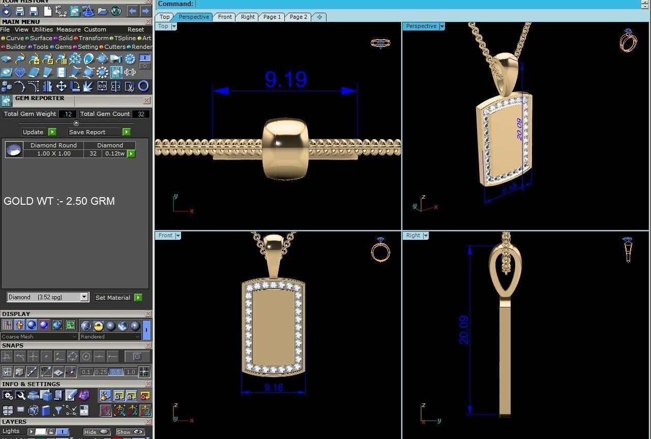 pendant-1959 diamond dog tag pendant gold 3D print model_6