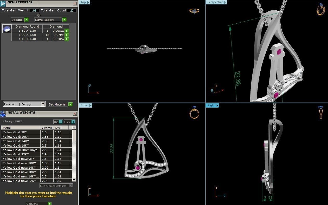 pendant-1904 sailboat pendant with diamonds and rubies 3D print model_1