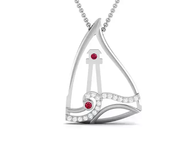 pendant-1904 sailboat pendant with diamonds and rubies 3D print model