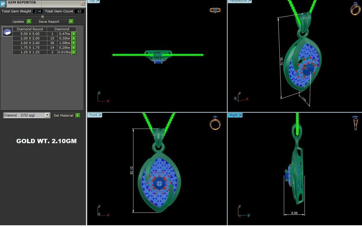 pendant-1884 ruby and diamond pendant gold 3D print model_1