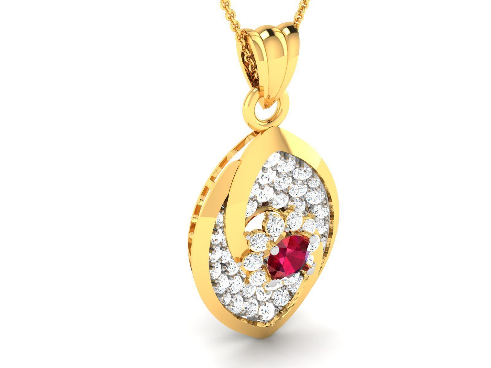 pendant-1884 ruby and diamond pendant gold 3D print model_2