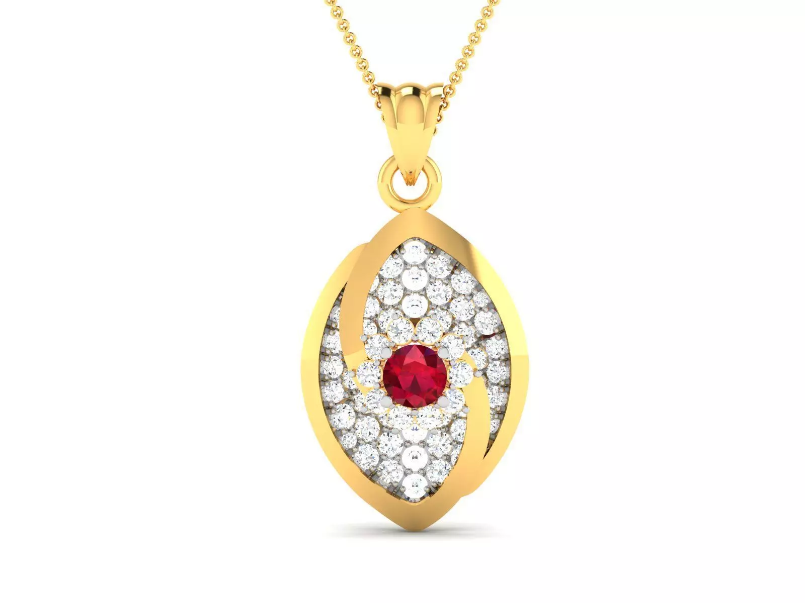 pendant-1884 ruby and diamond pendant gold 3D print model_0
