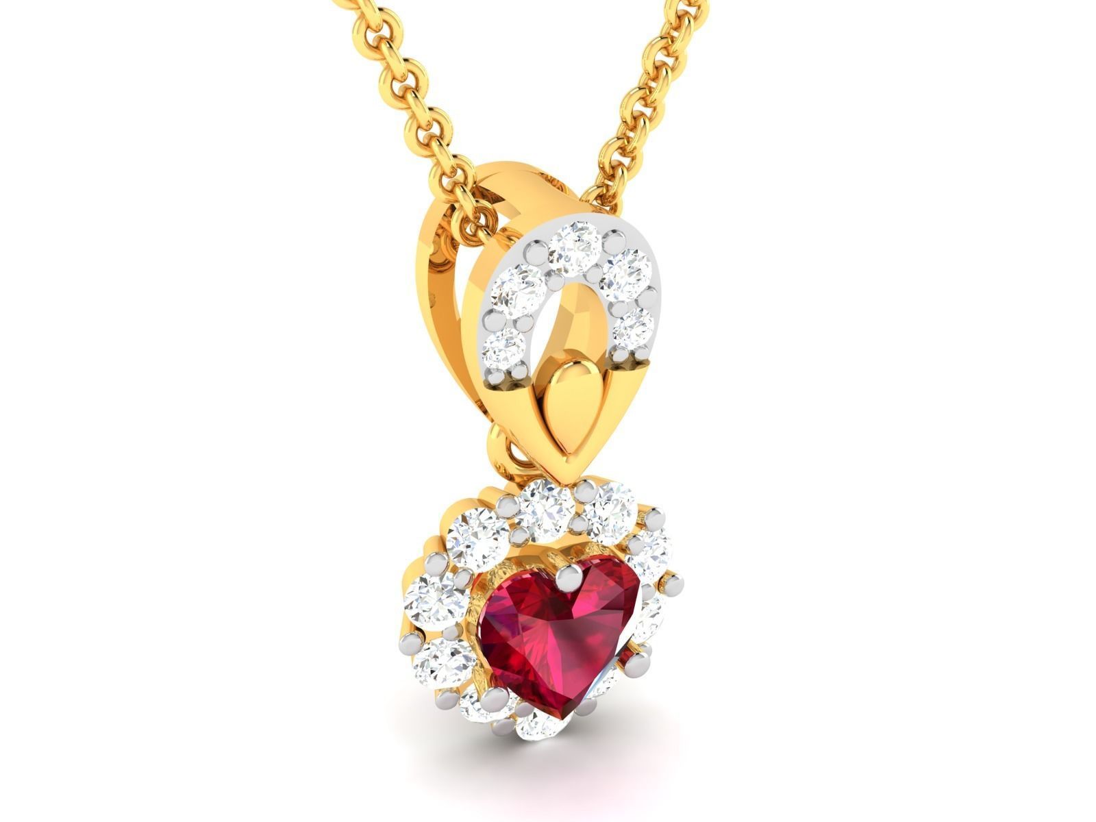 pendant-1877 gold pendant with ruby stone 3D print model_2