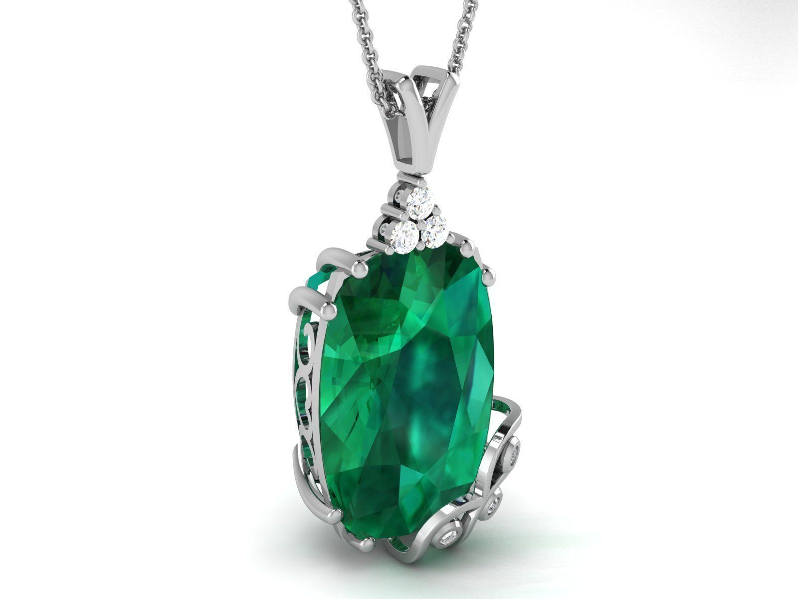 pendant-4504 emerald and diamond pendant 3D print model_1
