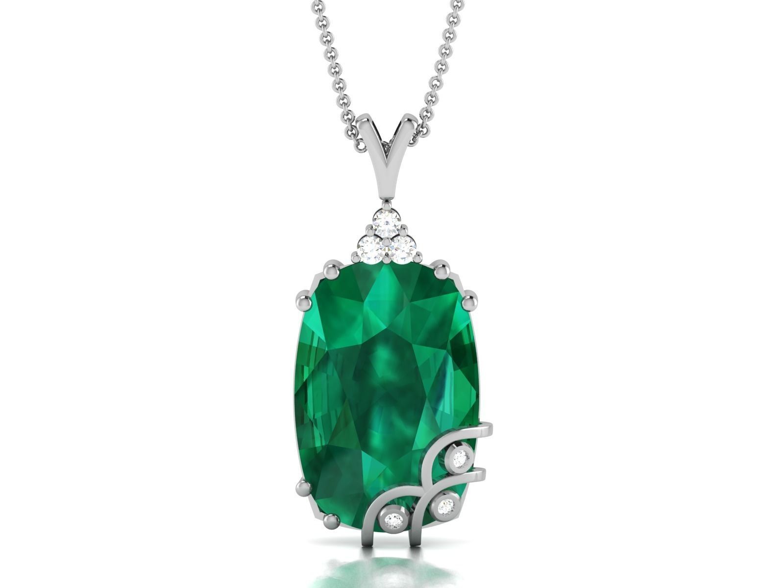 pendant-4504 emerald and diamond pendant 3D print model_3